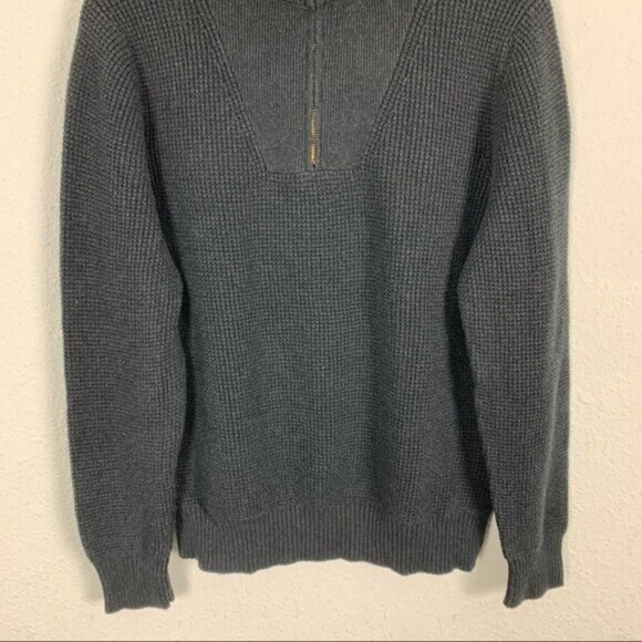 Fossil Mens L Charcoal Wool Blend Quarter Zip Pullover Sweater Classic Fit Warm - Picture 3 of 7